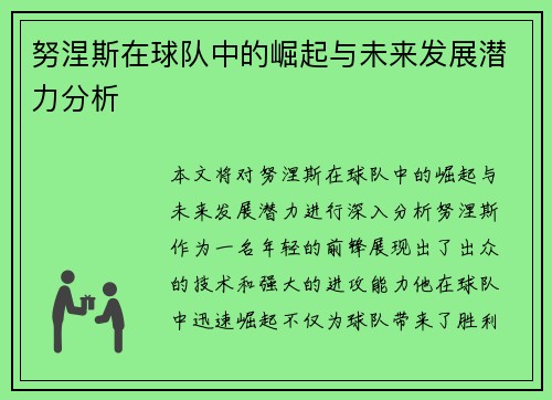 努涅斯在球队中的崛起与未来发展潜力分析