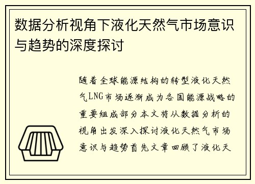 数据分析视角下液化天然气市场意识与趋势的深度探讨